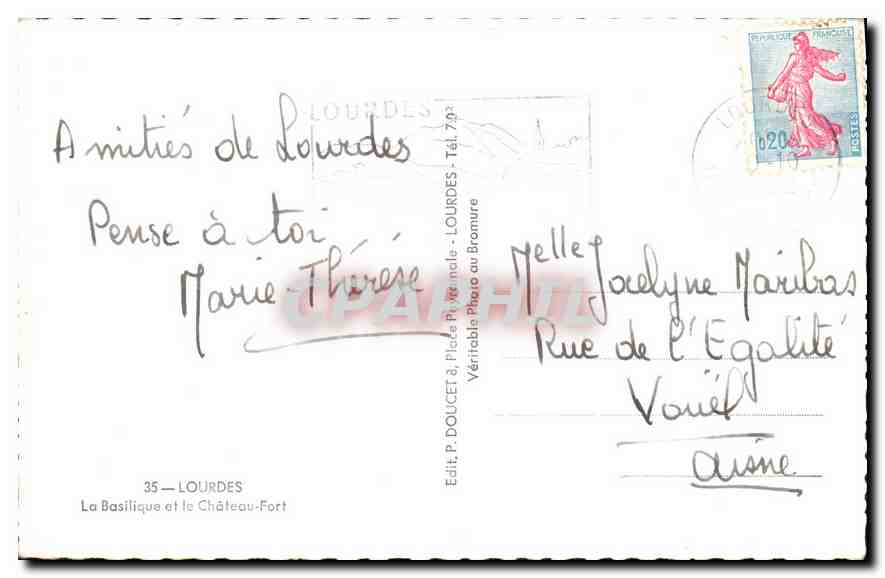 CPA Lourdes La Basilique et le Chateau Fort  — Verso