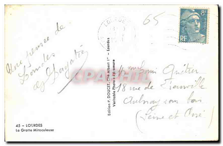 CPA Lourdes La Grotte Miraculeuse  — Verso