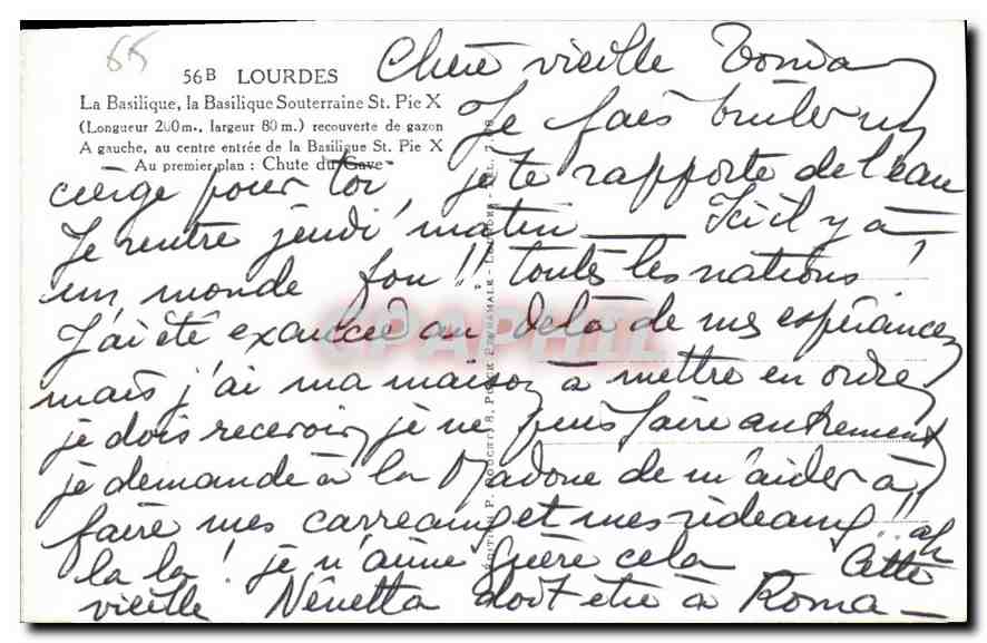 CPA Lourdes La Basilique La Basilique Souterraine St Pic X  — Rückseite