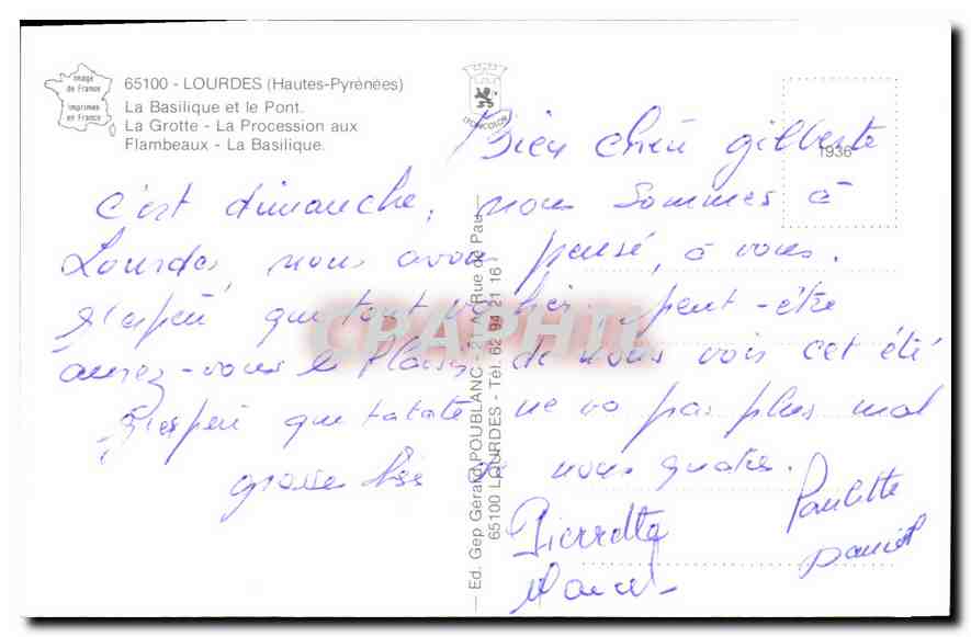 CPA Lourdes Hautes Pyrenees La Basilique et le Pont La Grotte La Procession aux Flambeaux La Basiliq — Verso