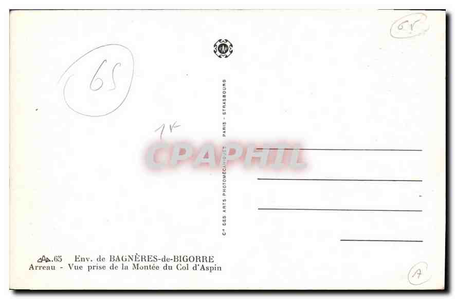 Bagnères-de-Bigorre — Ansicht vom Aufstieg zum Col d'Aspin — Cie des Arts Photomécaniques, Paris — Rückseite