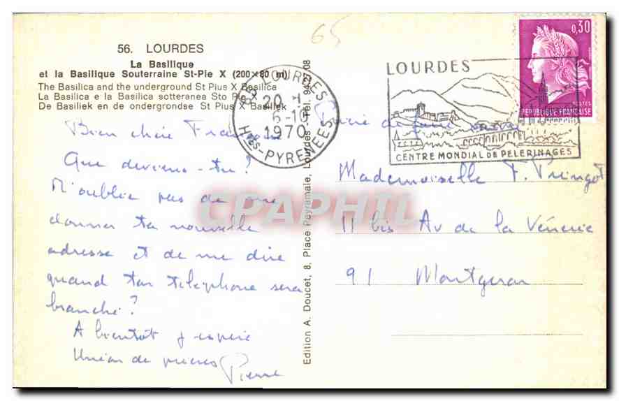 CPA Lourdes La Basilique et la Basilique Souterraine St Pie X  — Rückseite