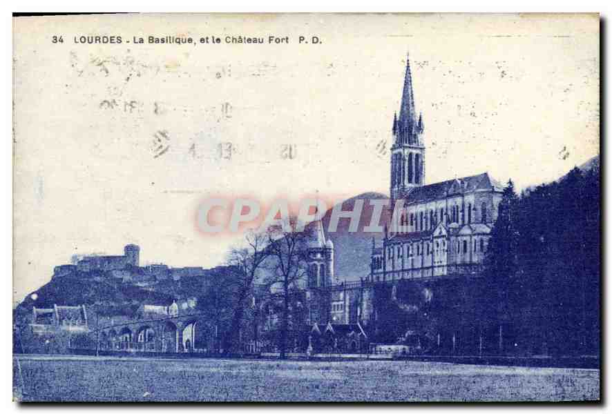 CPA Lourdes La Basilique et le Chateau Fort 