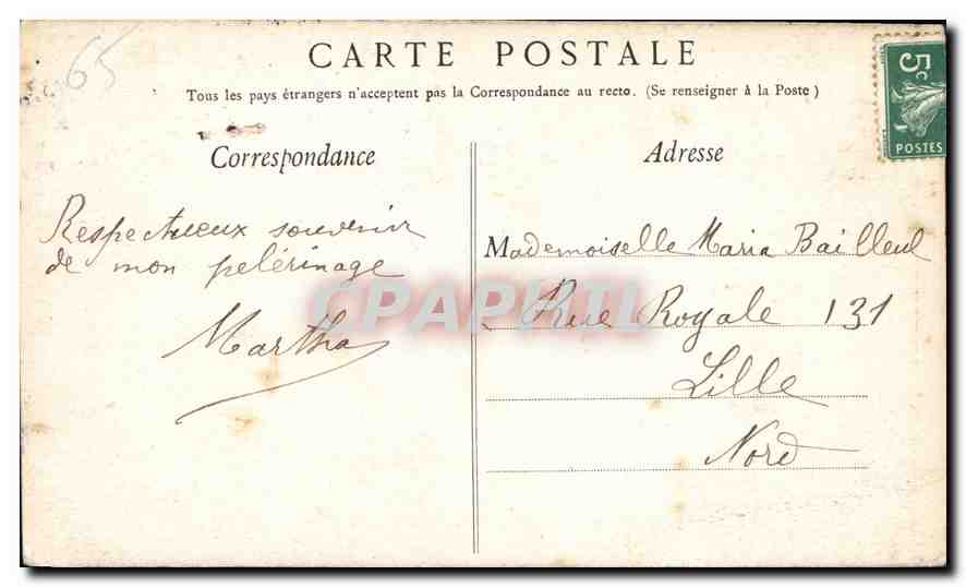 CPA Lourdes La Vierge de la Grotte  — Verso