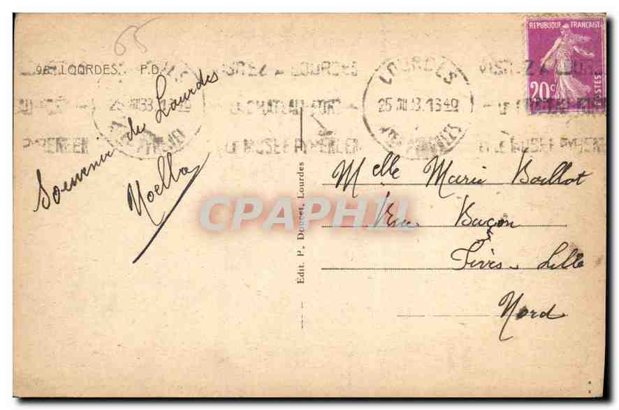CPA Souvenir de Lourdes  — Verso