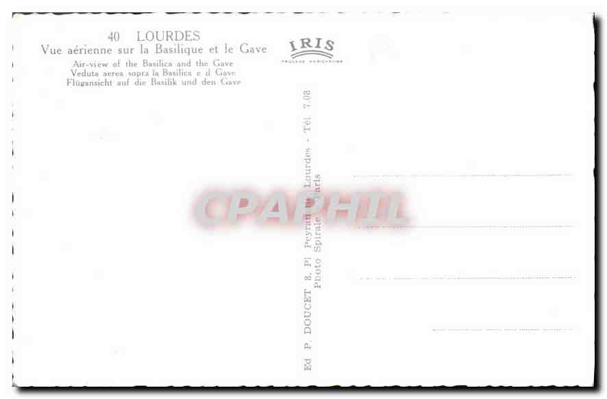 CPA Lourdes Vue aerienne sur la Basilique et le Gave  — Verso