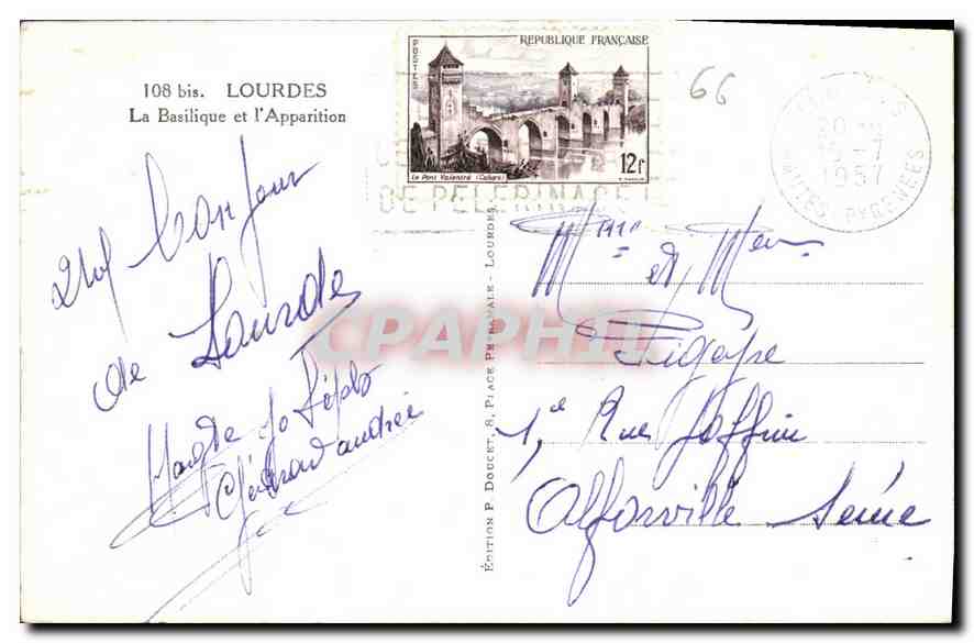 CPA Lourdes La Basilique et l'Apparition  — Verso