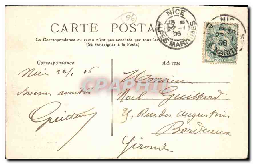 CPA Nice Les Nouveaux Jardins  — Rückseite