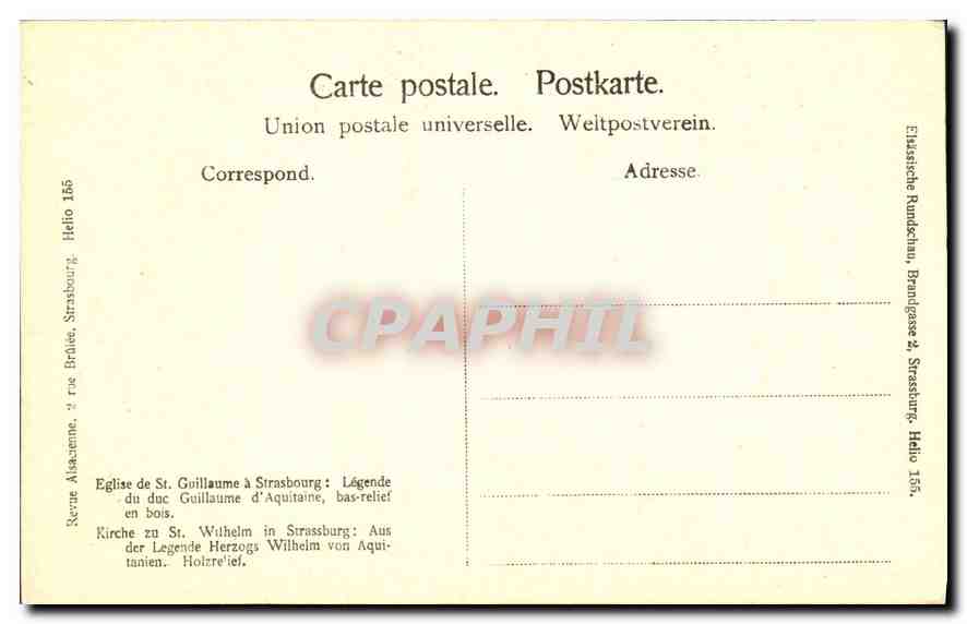 CPA Eglise de St Guillaume a Strasbourg  — Rückseite