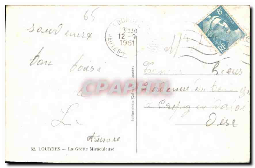 CPA Lourdes La Grotte Miraculeuse  — Verso