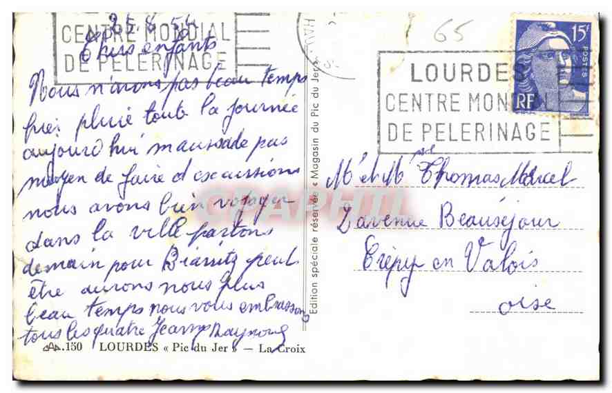 CPA Lourdes Pic du Jer La Croix  — Verso