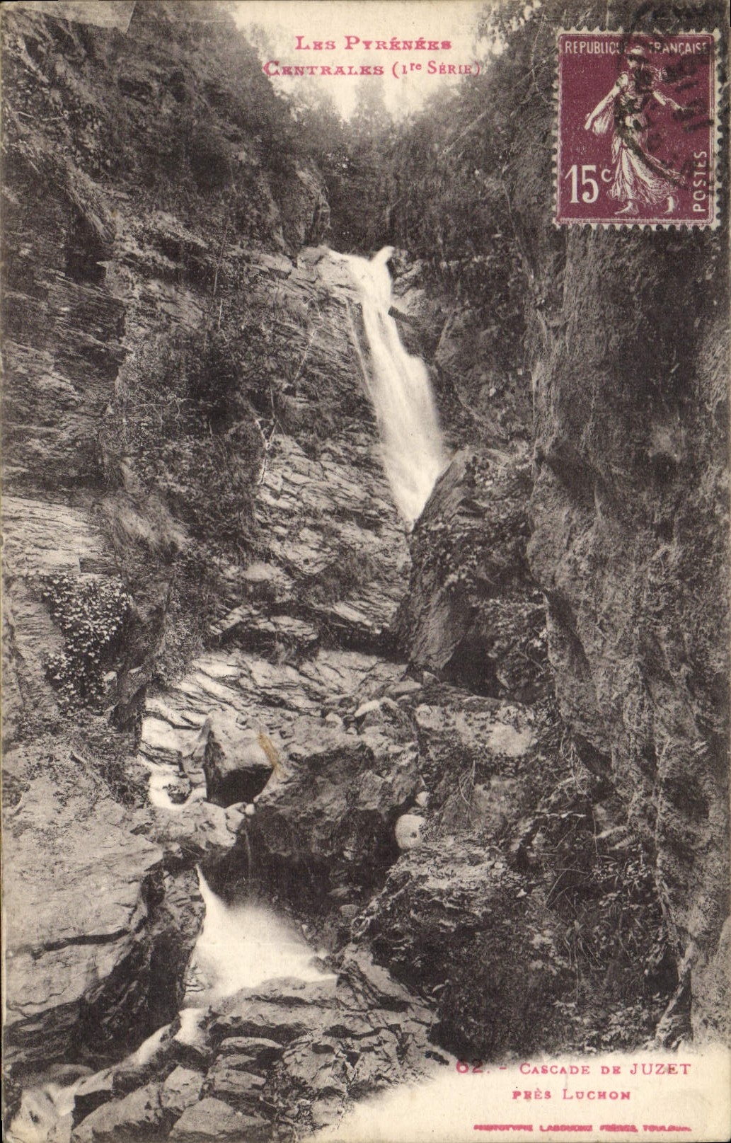 Cascade de Juzet près Lucchon — Les Pyrénées Centrales (1re Série) — Phototype Labouche Frères, Toulouse