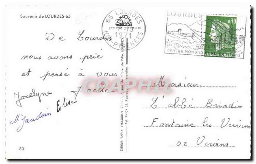 CPA Souvenir de Lourdes  — Verso