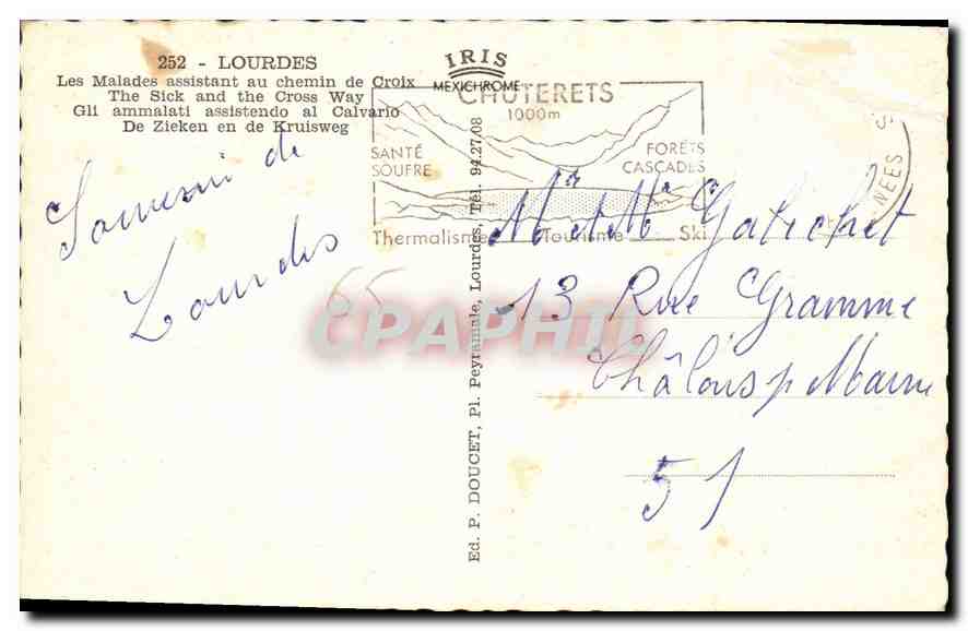 CPA Lourdes Les Malades Assistant au Chemin de Croix  — Verso