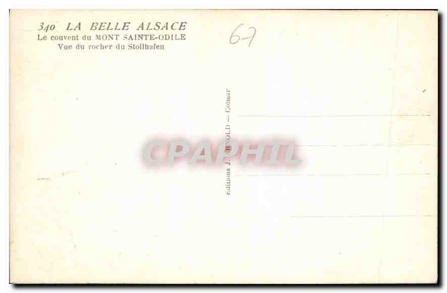 CPA La Belle Alsace Le Couvent du Mont Sainte Odile Vue du Rocher du Stollhalen  — Verso