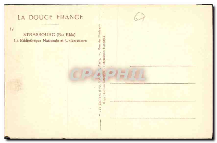 CPA Strasbourg Bas Rhin La Bibliotheque Nationale et Universitaire  — Rückseite
