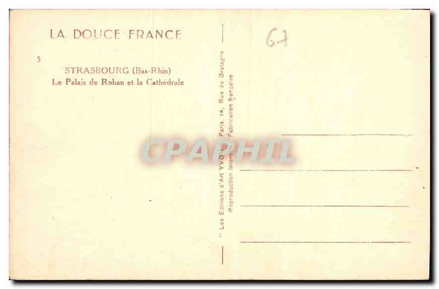 Strasbourg — Le Palais de Rohan et la Cathédrale — Éditions d'Art Yvonn — Rückseite