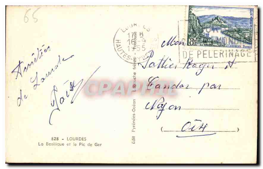 CPA Lourdes La Basilique et le Pic de Ger  — Verso