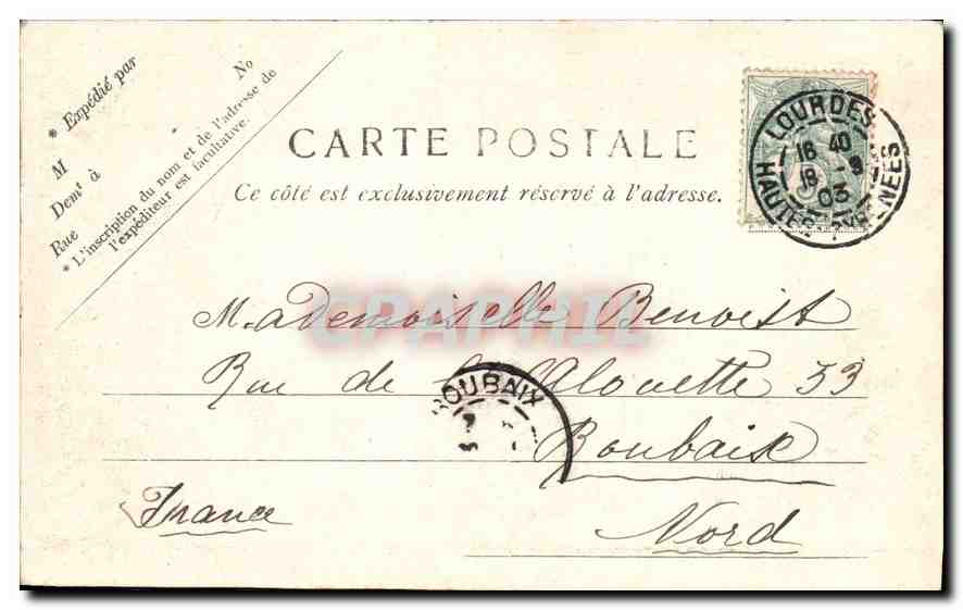 CPA Lourdes L'Apparition  — Verso