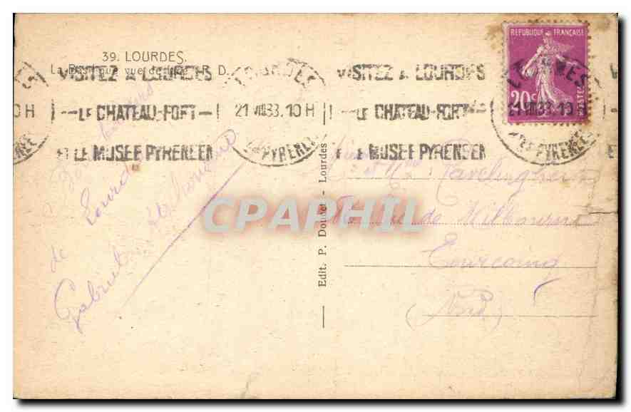 CPA Lourdes La Basilique  — Verso