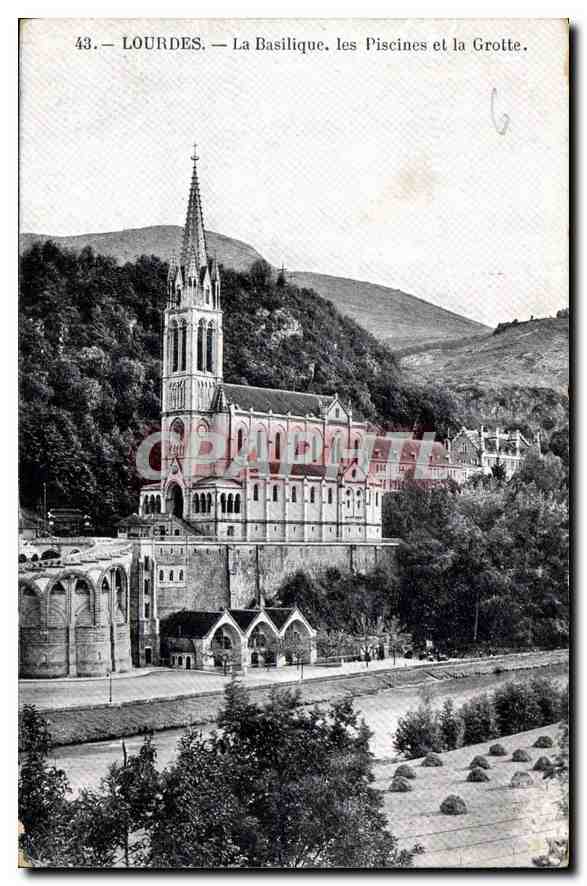 CPA Lourdes La Basilique les Piscines et la Grotte 