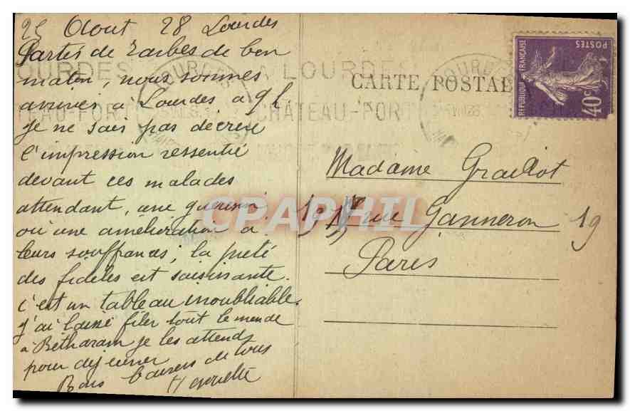CPA Lourdes Portrait Authentique de Bernadette  — Verso