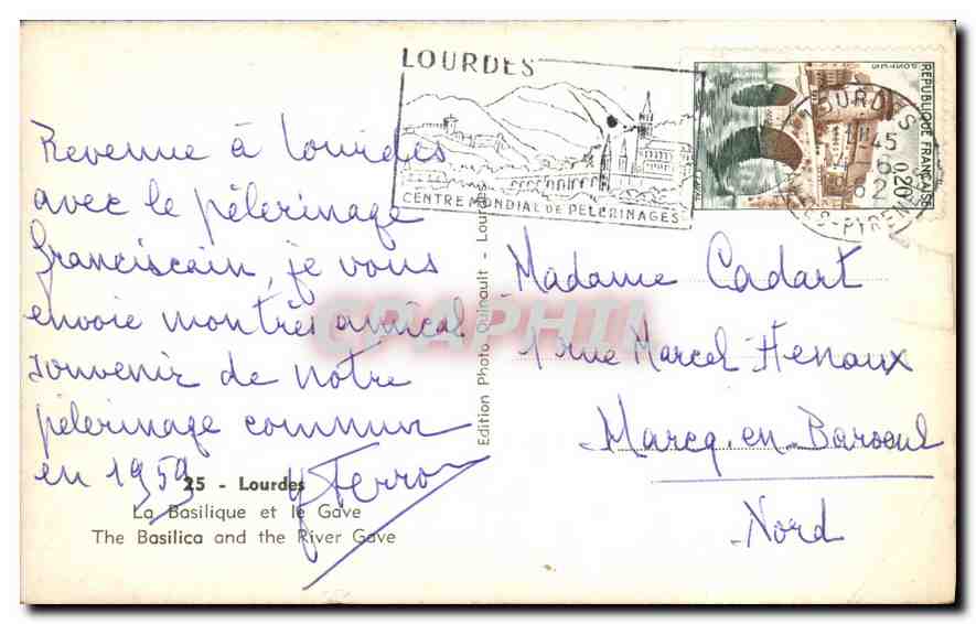 CPA Lourdes La Basiique et le Gave  — Rückseite