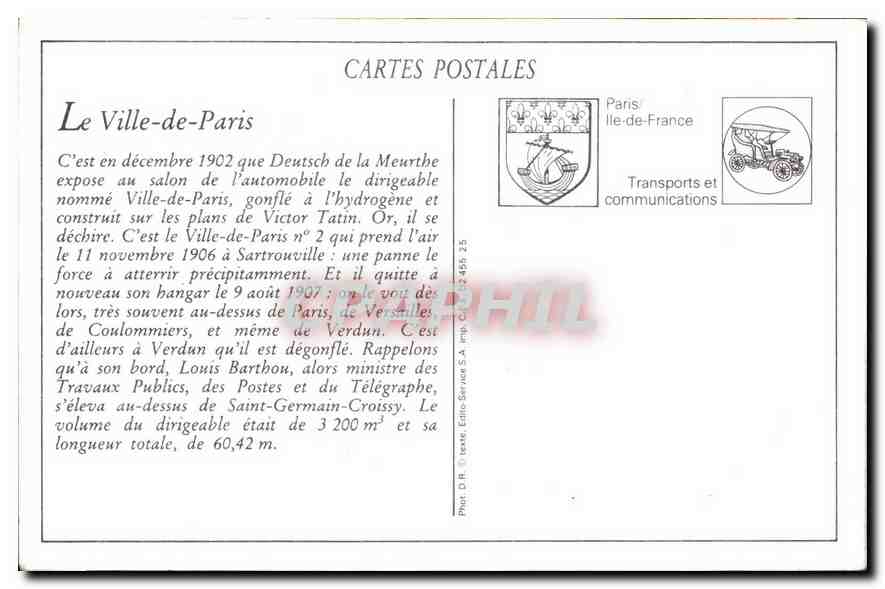 Dirigeable "Ville de Paris" — rentrant dans son garage — Éditions S.A. Imp. C. 2459, Paris — Verso