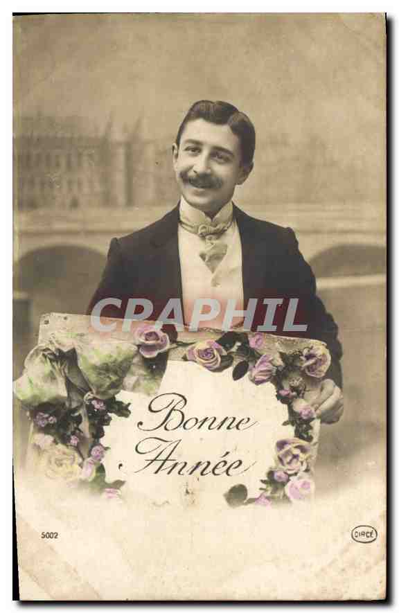 CPA Bonne Annee Homme Fleurs