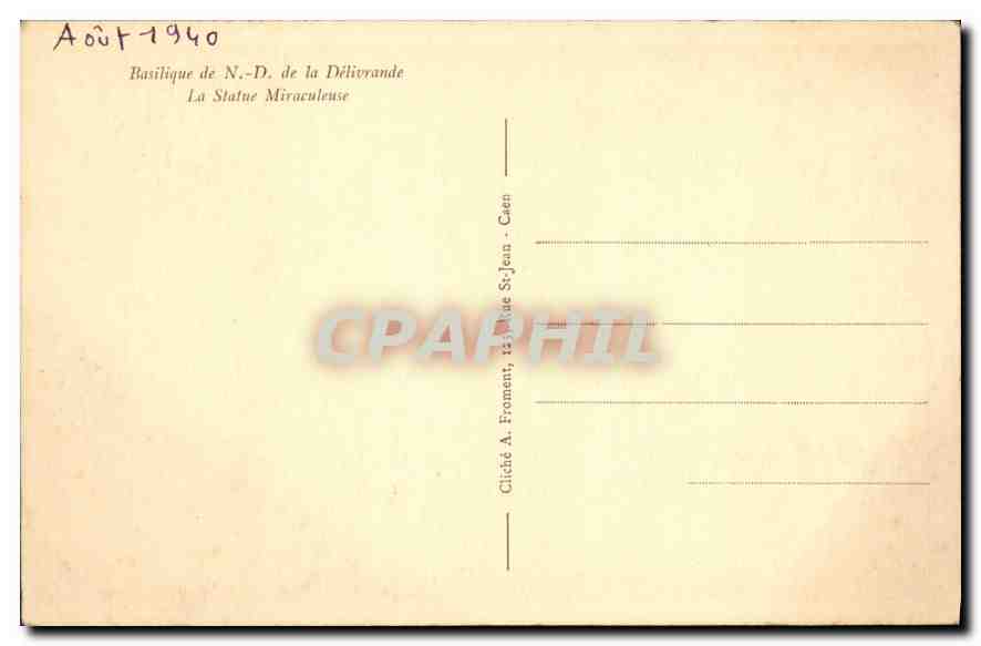 CPA Basilique de N D de la Delivrande La Statue Miraculeuse  — Verso