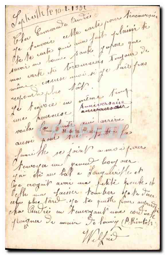 CPA Femme — Verso