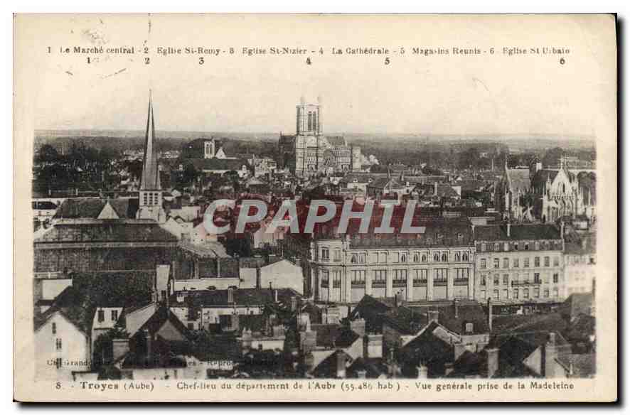 Troyes (Aube) — Chef-lieu du département de l'Aube (55.486 hab) — Vue générale prise de la Madeleine