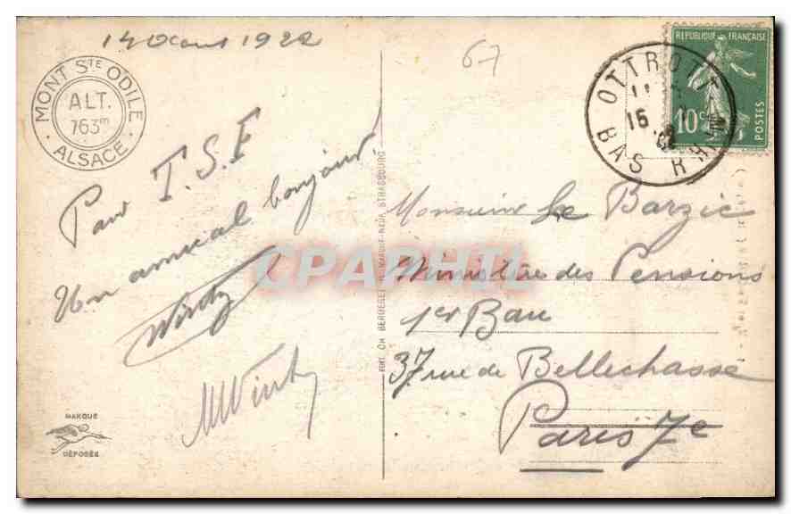 CPA Mont Ste Odile  — Verso