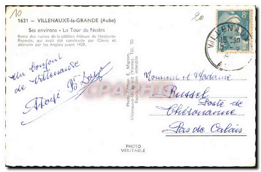Villenauxe-la-Grande (Aube) — Die Turm von Nesles — E. Mignon — Rückseite