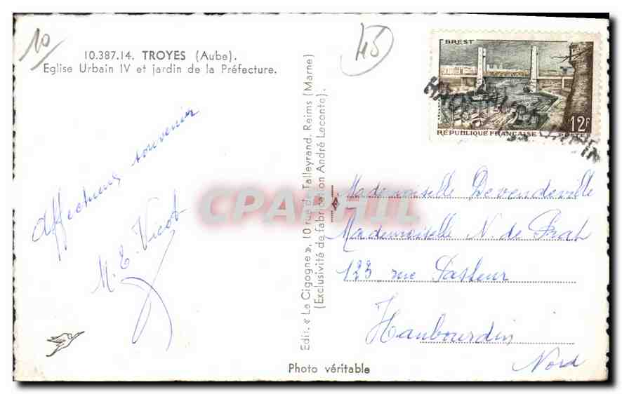 La Cigogne — Église Saint-Urbain IV et jardin de la Préfecture — Édition La Cigogne — Rückseite