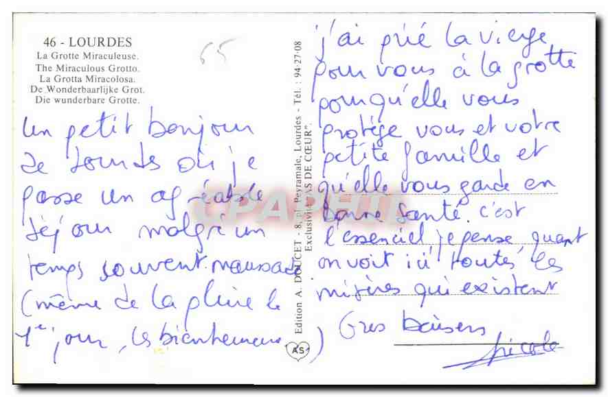 La Grotte Bénie — Lourdes — Édition A. DOUCET — Rückseite