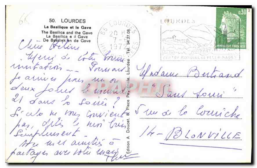CPA Lourdes La Basilique et le Gave  — Verso