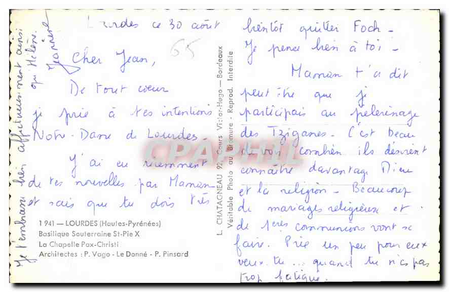 CPA Lourdes Hautes Pyrenees Basilique Souterraine St Pie X La Chapelle Pax Christi  — Verso