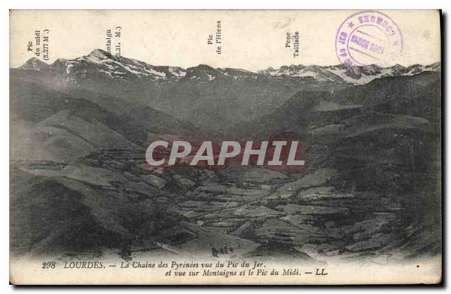CPA Lourdes La Chaine des Pyrenees vue du Pic du Jer et vue sur Montaigne et le Pic du Midi 