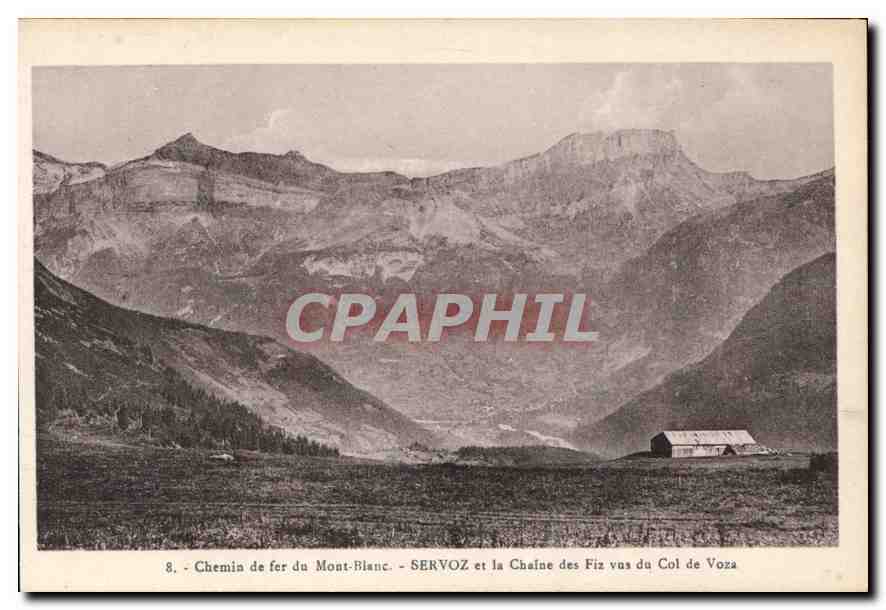 CPA Chemin de fer du Mont Blanc Servoz et la Chaine des Fiz vus du Col de Voza 