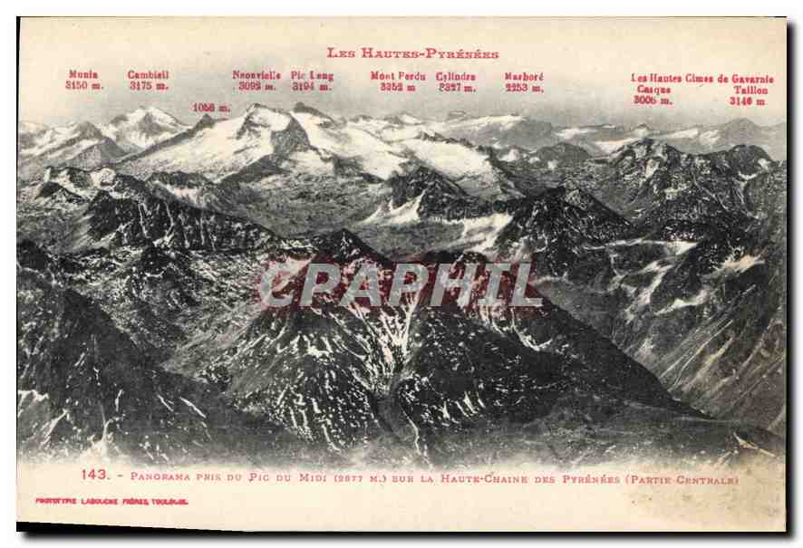 CPA Les Hautes Pyrenees Panorama Pris du Pic du Midi La Haute Chaine des Pyrenees 