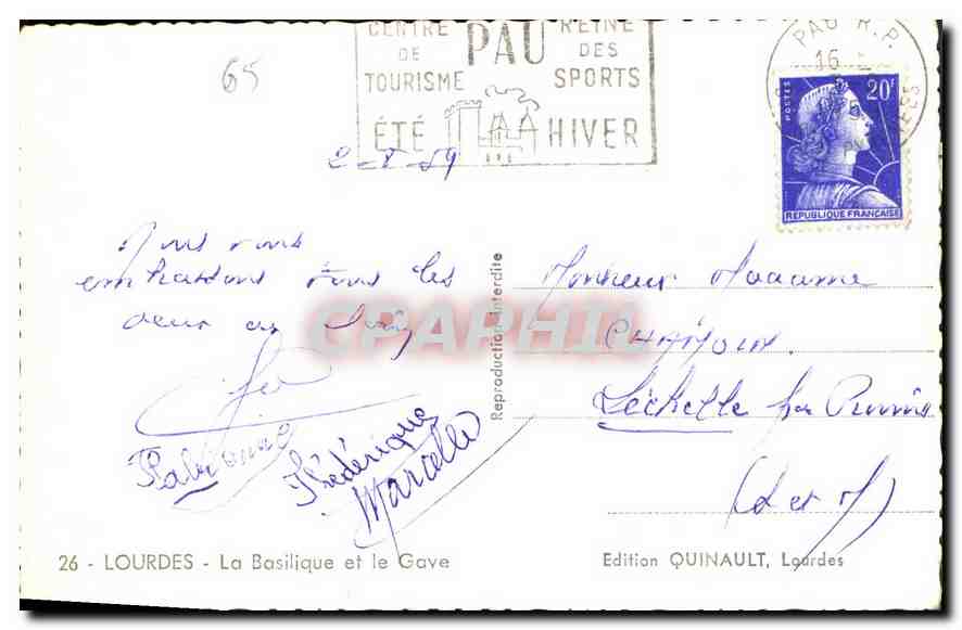 CPA Lourdes La Basilique et le Gave  — Verso