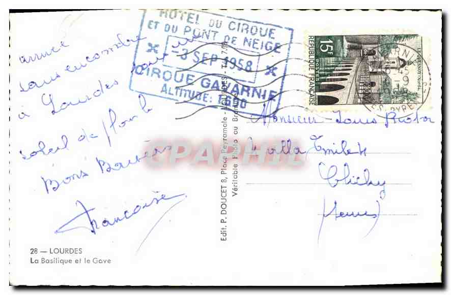 CPA Lourdes La Basilique et le Gave  — Verso