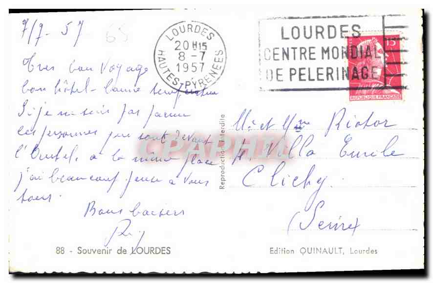 CPA Souvenir de Lourdes  — Verso