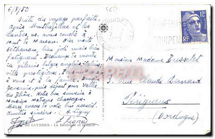CPA Lourdes La Basilique et le Gave  — Verso