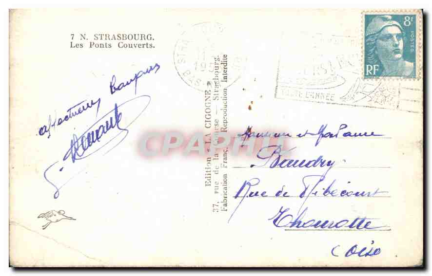 CPA Strasbourg Les Ponts Couverts  — Back