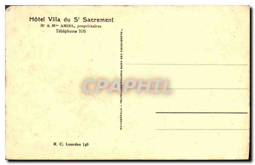 CPA Lourdes Hotel du St Sacrament  — Verso