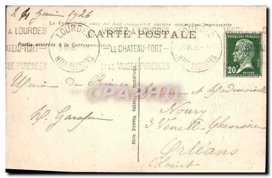 CPA Lourdes La Grotte  — Verso