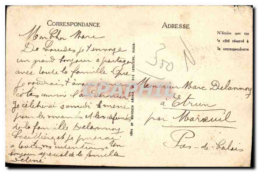 CPA Lourdes Le Rosaire Le Portail  — Verso