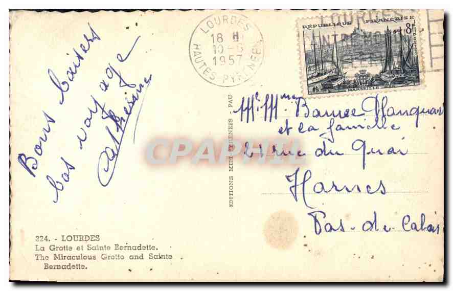 CPA Lourdes La Grotte et Sainte Bernadette  — Verso